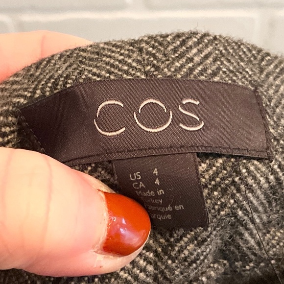 COS Dress Pants Herringbone Gray High waist Wide leg Parachute Darted Wool 4 - Picture 6 of 14